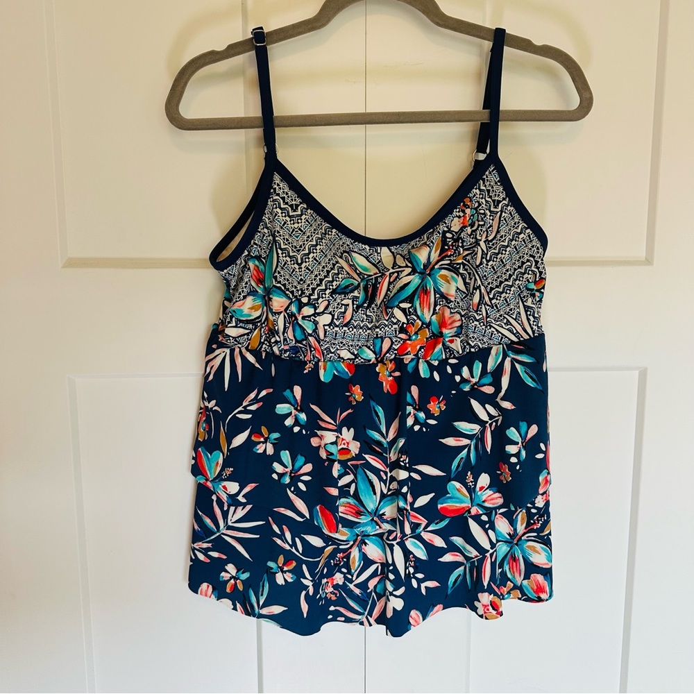 Maxine of Hollywood Dark Blue Floral swim top